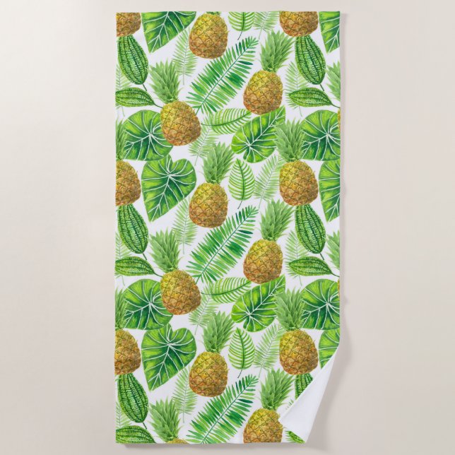 Serviette De Plage Ananas et feuilles tropicaux (Devant)