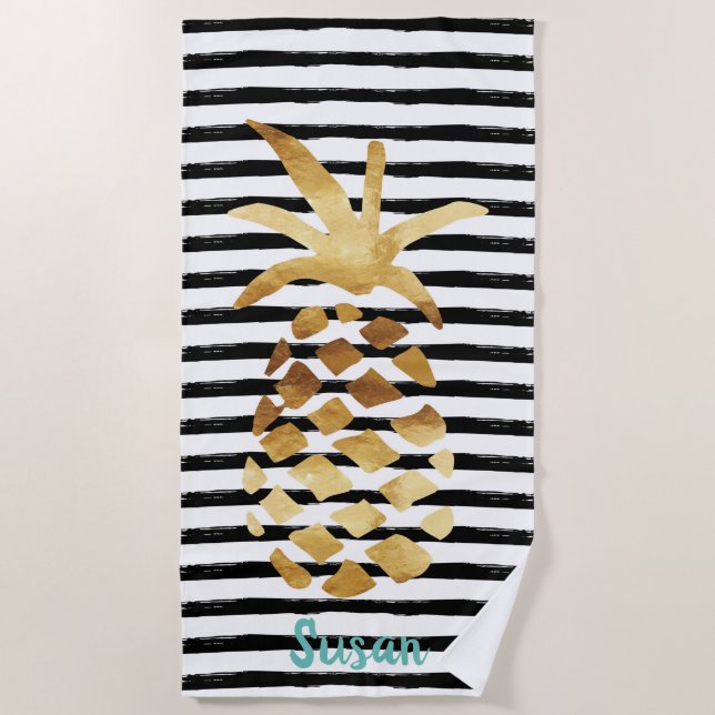 Serviette De Plage Ananas et pinces - Customisez avec votre nom (Devant)