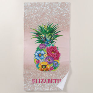 Serviette De Plage Ananas floral Parties scintillant tropicale Bokeh