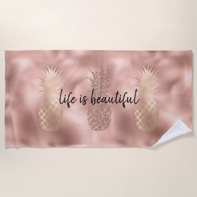 Serviette De Plage Ananas Glam Pink Glitz Gold (Devant)