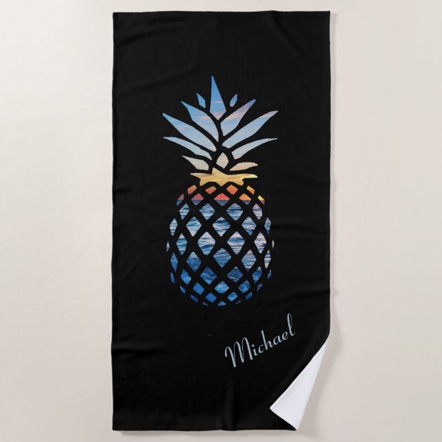 Serviette De Plage Ananas Seaside Sunset Personnalisé (Devant)