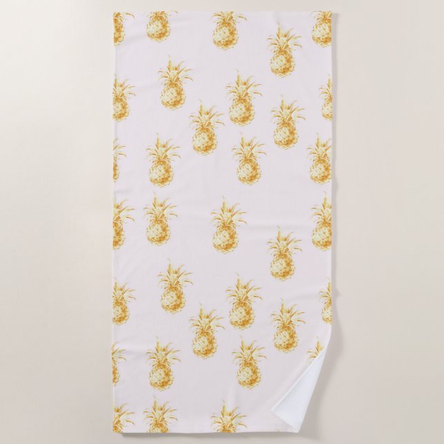 Serviette De Plage Ananas Tropical Blush Gold (Devant)