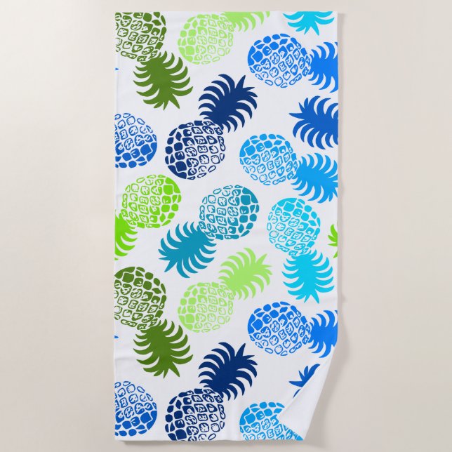 Serviette De Plage Ananas Tropical Momona Hawaiian - Turq- Blanc (Devant)