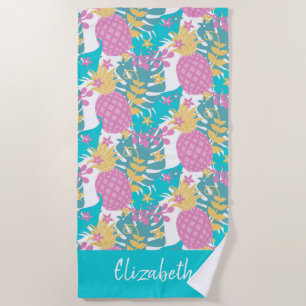 Serviette De Plage Ananas violet tropical