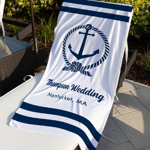 Serviette De Plage Ancre blanche nautique monogramme de mariage