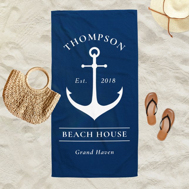 Serviette De Plage Ancre Bleue Marine Nautique Maison de vacances sur (Créateur téléchargé)