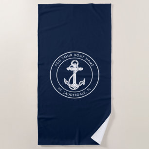 Serviette De Plage Ancre Bleue marine Nom du bateau Personnalisé