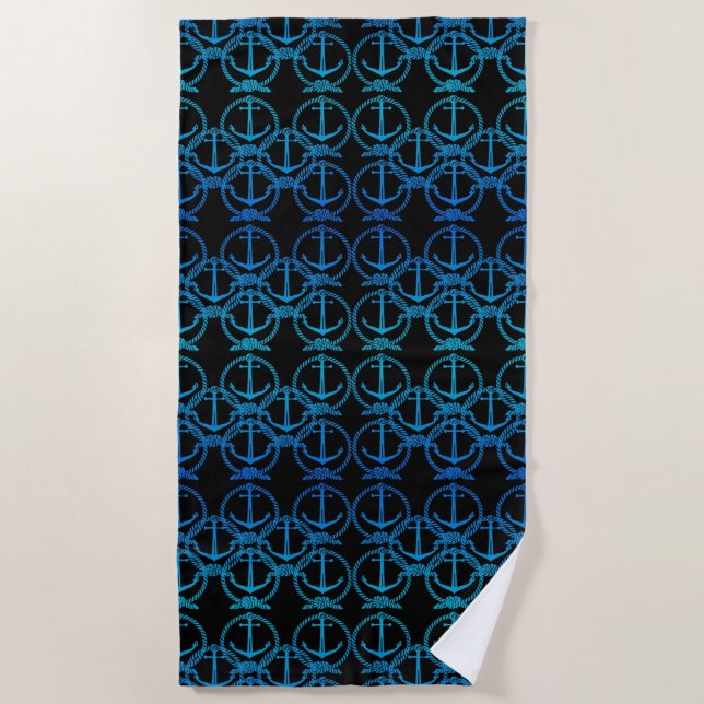 Serviette De Plage Ancre bleue nautique Plage Motif (Devant)