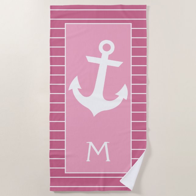 Serviette De Plage Ancre De Bateau Blanc Personnalisé Frappes Sur Ros (Devant)