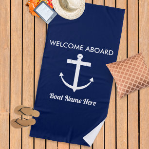 Serviette De Plage Ancre de navigation bleu marine Bienvenue à bord