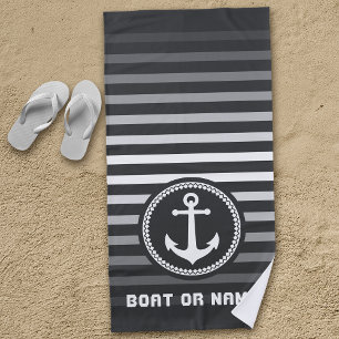 Serviette De Plage Ancre marine nautique Votre nom ou bateau Gris & B
