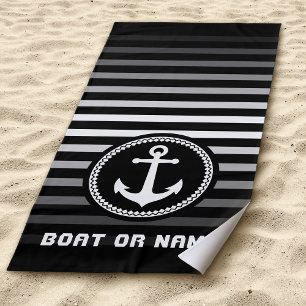 Serviette De Plage Ancre marine nautique Votre nom ou bateau Noir