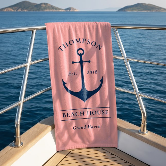 Serviette De Plage Ancre marine rose sur mesure (Créateur téléchargé)