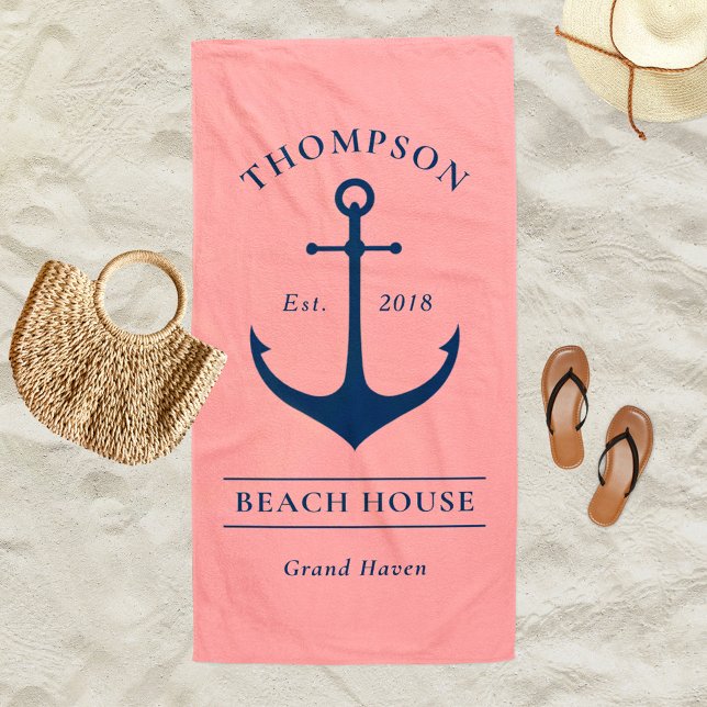 Serviette De Plage Ancre marine rose sur mesure (Créateur téléchargé)