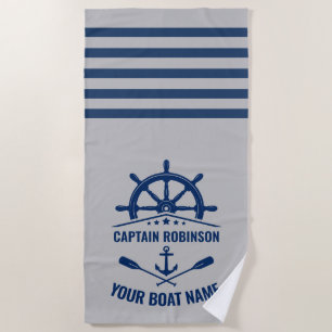 Serviette De Plage Ancre nautique aviron Bateau ou nom du capitaine