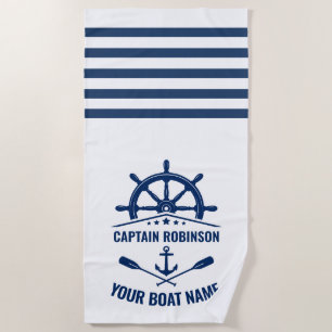 Serviette De Plage Ancre nautique aviron Bateau ou nom du capitaine