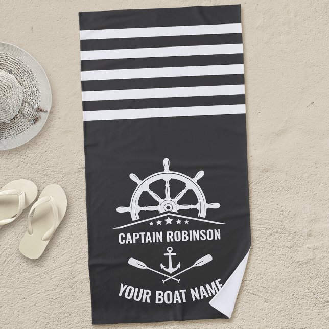 Serviette De Plage Ancre nautique Bateau à aubes Capitaine Nom du bat (Créateur téléchargé)