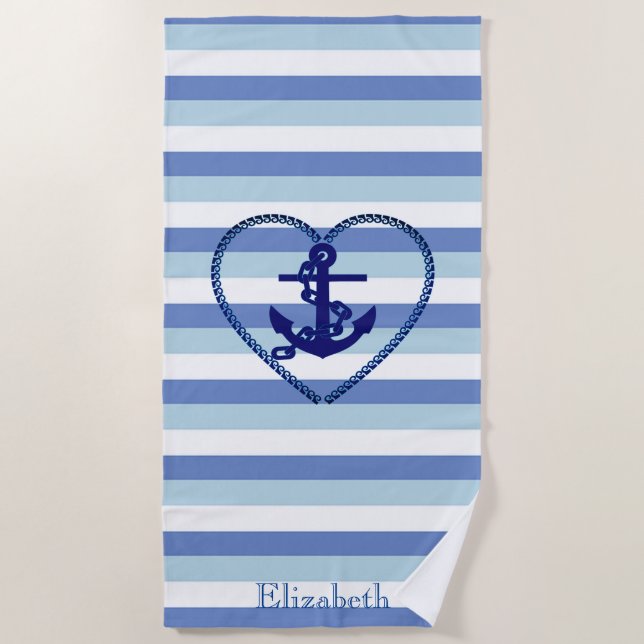 Serviette De Plage Ancre nautique Bleu de la Marine (Devant)