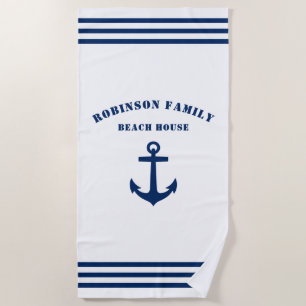 Serviette De Plage Ancre nautique classique Maison de plage Maison bl