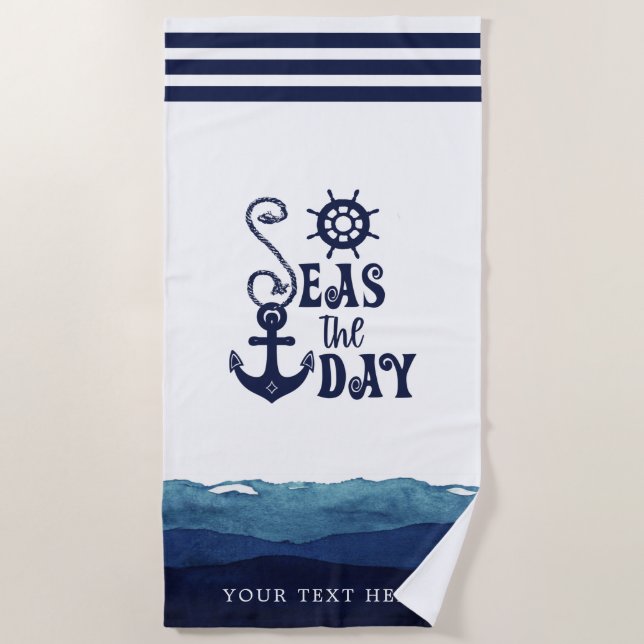 Serviette De Plage Ancre nautique LE JOUR DE LA Marine Personnalisé (Devant)