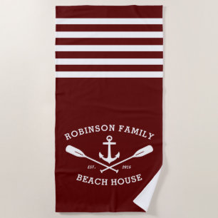 Serviette De Plage Ancre nautique Oars Nom de famille Lake Beach Hous