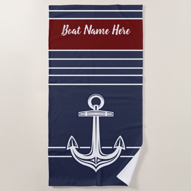 Serviette De Plage Ancre nautique personnalisée Ocean Navy Blue Beach (Devant)
