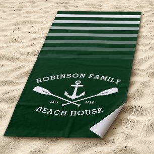 Serviette De Plage Ancre Oars Nom de famille Beach House Forest Green