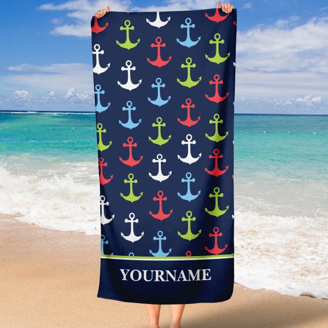 Serviette De Plage Ancre personnalisée Nom personnalisé nautique (Créateur téléchargé)