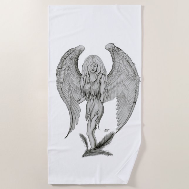 Serviette De Plage Angel, Crayon, design noir et blanc (Devant)
