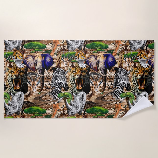 Serviette De Plage Animaux sauvages de la Savane africaine (Devant)