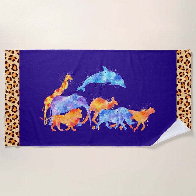 Serviette De Plage Animaux sauvages et frontière Empreinte de léopard (Devant)