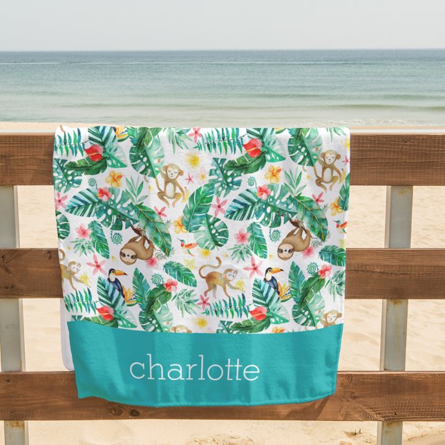 Serviette De Plage Animaux tropicaux colorés de la Jungle Personnalis (Créateur téléchargé)