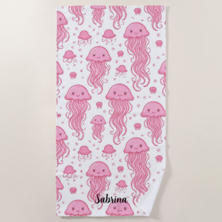 Serviette De Plage Anime Pink Jellyfish Personnalisé