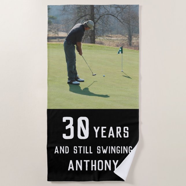Serviette De Plage Anniversaire Golfer Funny 30e heureux Par Photo (Devant)