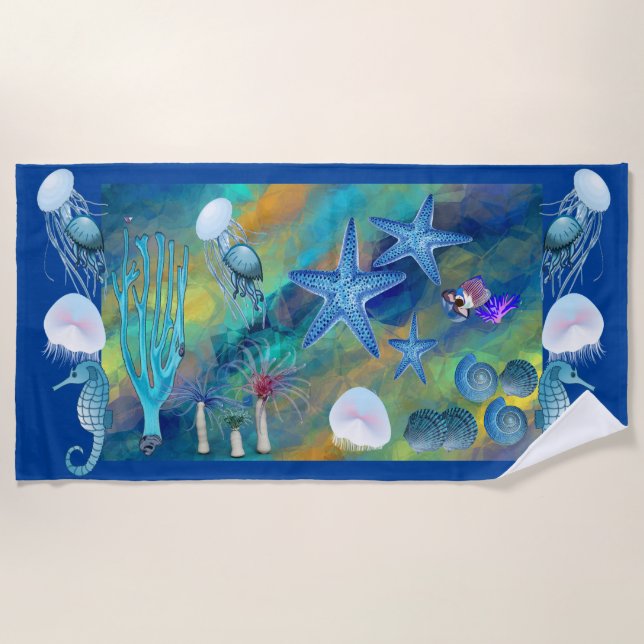 Serviette De Plage Appel de Sea Marine Life Blue Ocean Starfish (Devant)
