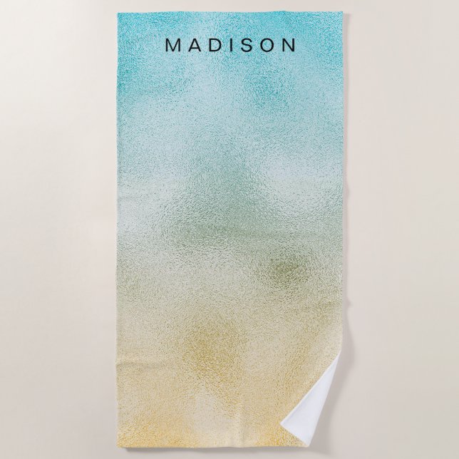 Serviette De Plage Aqua et Gold Ombre Foil (Devant)