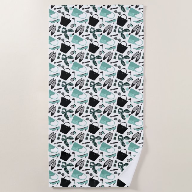 Serviette De Plage Aqua et noir ceintures design (Devant)