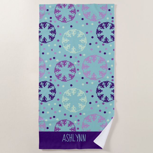 Serviette De Plage Aqua et Purple nage synchronisée Personnalisée (Devant)