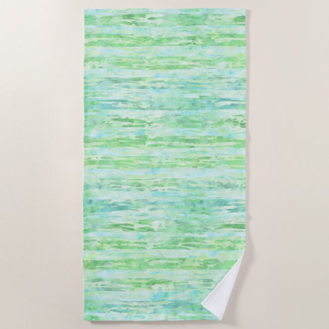 Serviette De Plage Aqua Mint Abstrait Tie Dye Aquarelle Rayures (Devant)