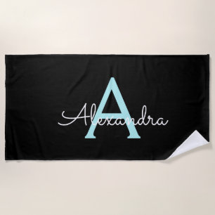 Serviette De Plage Aqua Teal Blue Script Girly Monogram