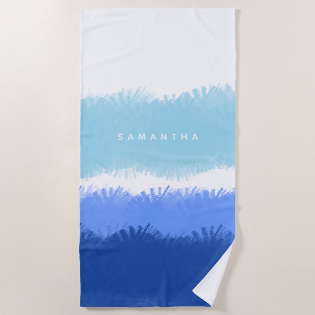 Serviette De Plage Aquarelle Abstraite moderne tons bleus (Devant)