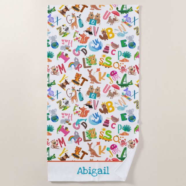 Serviette De Plage Aquarelle Alphabet animal Adorable Enfants (Devant)