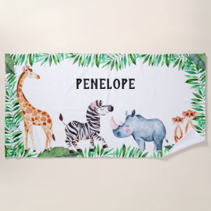 Serviette De Plage Aquarelle animale personnalisée de safari