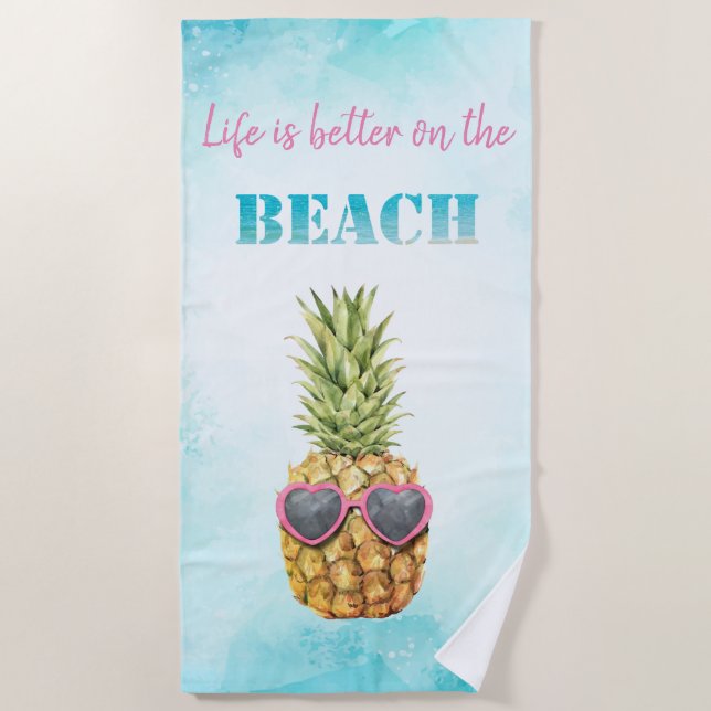 Serviette De Plage Aquarelle Cool ananas (Devant)