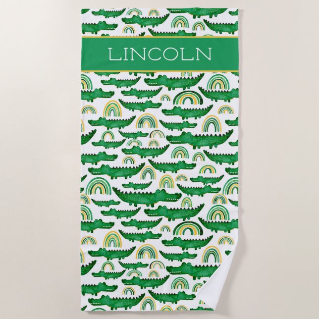 Serviette De Plage Aquarelle Crocodile Alligator arc-en-ciel Personna (Devant)