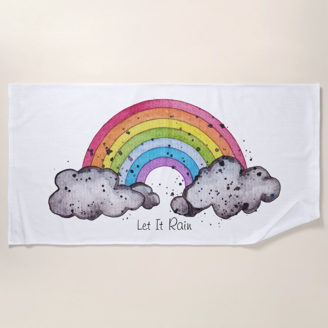 Serviette De Plage Aquarelle Cute Arc-En-Ciel Et Nuages (Devant)