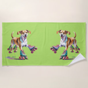 Serviette De Plage Aquarelle de chien sur roulettes