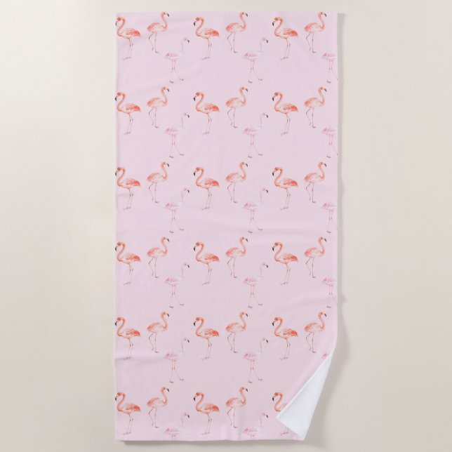 Serviette De Plage Aquarelle de Flamants roses roses (Devant)
