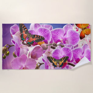 Serviette De Plage Aquarelle de fleur d'orchidée rose violet
