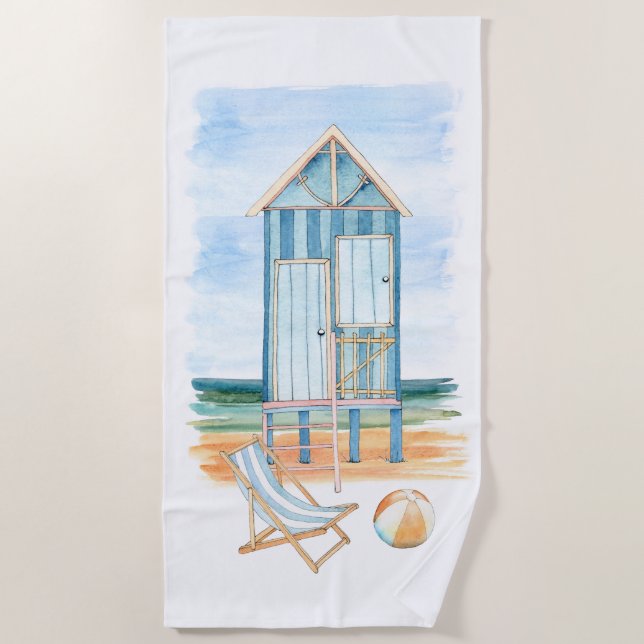 Serviette De Plage Aquarelle de la scène de plage (Devant)